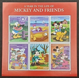Ghana-c1000 1998 Mint block of 6 stamps Miniature Sheet of A Year of in the Life of Mickey and Friends