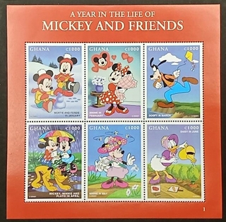 Ghana-c1000 1998 Mint block of 6 stamps Miniature Sheet of A Year of in the Life of Mickey and Friends