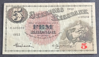 Rare Five Kronor Banknote of Sweden issued in 1918
