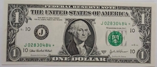 United States of America  Federal Reserve Notes One Dollar Issued in 2003 J Series Star Note. 