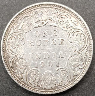 Silver One Rupee Coin of  Victoria Empress of  Bombay Mint of 1901.