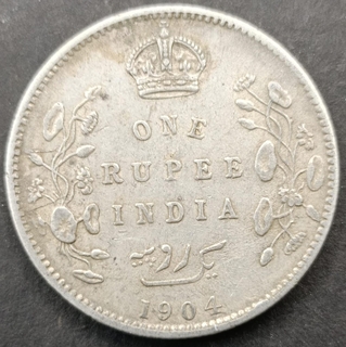 Silver One Rupee Coin of King Edward VII of Calcutta Mint of 1904.