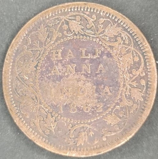 Copper Half Anna Coin of Victoria Queen of  Calcutta Mint of 1862.
