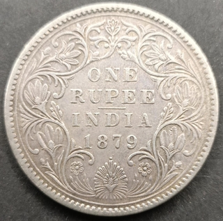 Silver One Rupee Coin of Victoria Empress of Bombay Mint of 1879.