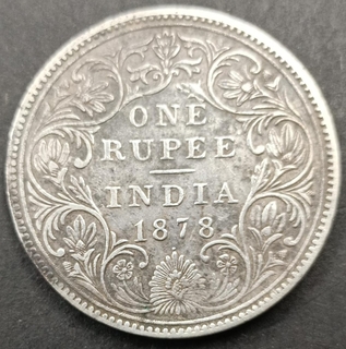 Silver One Rupee Coin of Victoria Empress of Bombay Mint of 1878.
