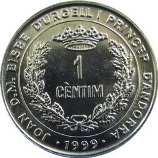 1999 of Andorra Aluminum One Centim Coin.