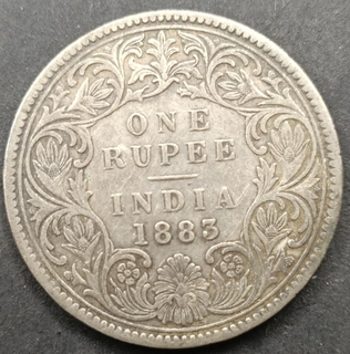 Silver One Rupee Coin of Victoria Empress of Bombay Mint of 1883.