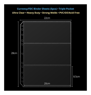 Binder 3 Divider Sheet for Bank Notes, FDC - Pack of 5 Sheets.