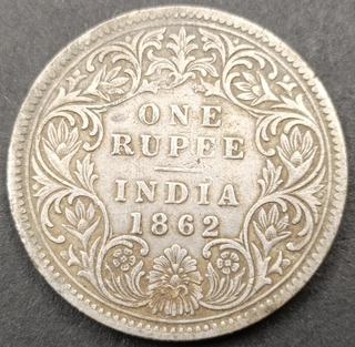 Silver One Rupee Coin of Victoria Queen of Calcutta Mint of 1862.