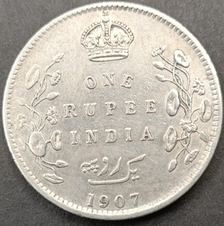 Silver One Rupee Coin of King Edward VII of Calcutta Mint of 1907.