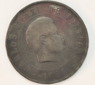  20 Reis Coin of Portugal Bronze Issued in 1891