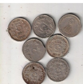 5 RS ( 7 COIN ) ERROR RARE COIN MIX YEAR MIX MINT  VERY FINE