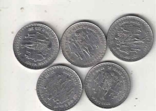 5 RS 75 YEAR OF DANDHI MARCH 1930-2005 XF TO AUNC ( 5 COIN )