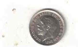 UNITED KINGDOM 3 PENCE GEORGE V 4TH SILVER COIN XF