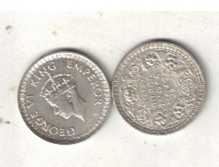 BRITISH INDIA 1/2 ANNA GEORGE VI SILVER COIN  1943 AUNC RARE