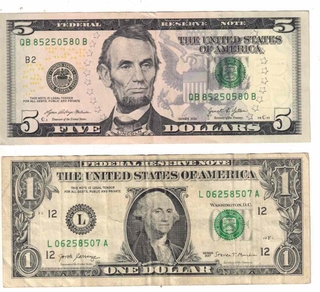 1 DOLLAR ( 17 SERIES) 5 DOLLAR ( 21 SERIES ) USA VERY FINE