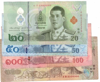 THAILAND 20 BAHT 50 BAHT 100 BAHT AND 1000 BAHT ( 4 NOTE ) XF