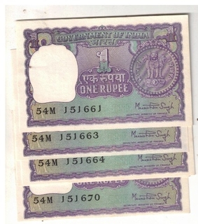 1 RS ( 10 NOTE ) 1979 MANMOHAN SING RARE S NO 151661 TO 151670 GEM UNC