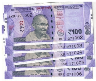100 RS ( 5 NOTE ) BD NOTE  S NO 271002 TO 271006 GEM UNC