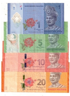 MALAYSIA 1 RINGGIT 5 RINGGIT 10 RINGGIT AND 20 RINGGIT XF TO AUNC ( 4 NOTE )
