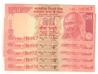 20 RS ( 10 NOTE ) STARTING HOLLY NUMBER S NO 786367 TO 786376 UNC RARE