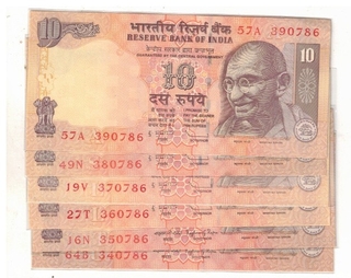 10 RS ( 6 NOTE ) FANCY NUMBER WITH HOLLY NUMBER340786-350786-360786-370786-380786-390786 