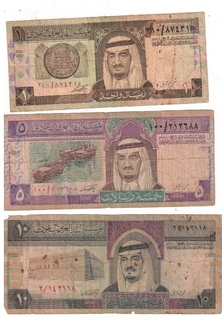 SAUDI ARABIA 1 RIYAL 5 RILYAL AND 10 RIYAL USED OLD NOTE AS PER SCCEN