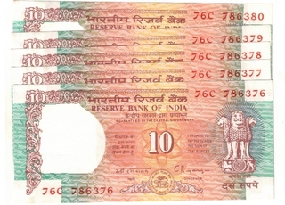 10  RS ( 5 NOTE ) STARTING HOLLY NUMBER GEM UNC S NO 786376 TO 786380 