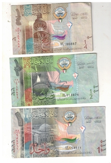 KUWAIT 1/4 DINNAR 1/2 DINNAR AND 1 DINNAR XF CONDITION 